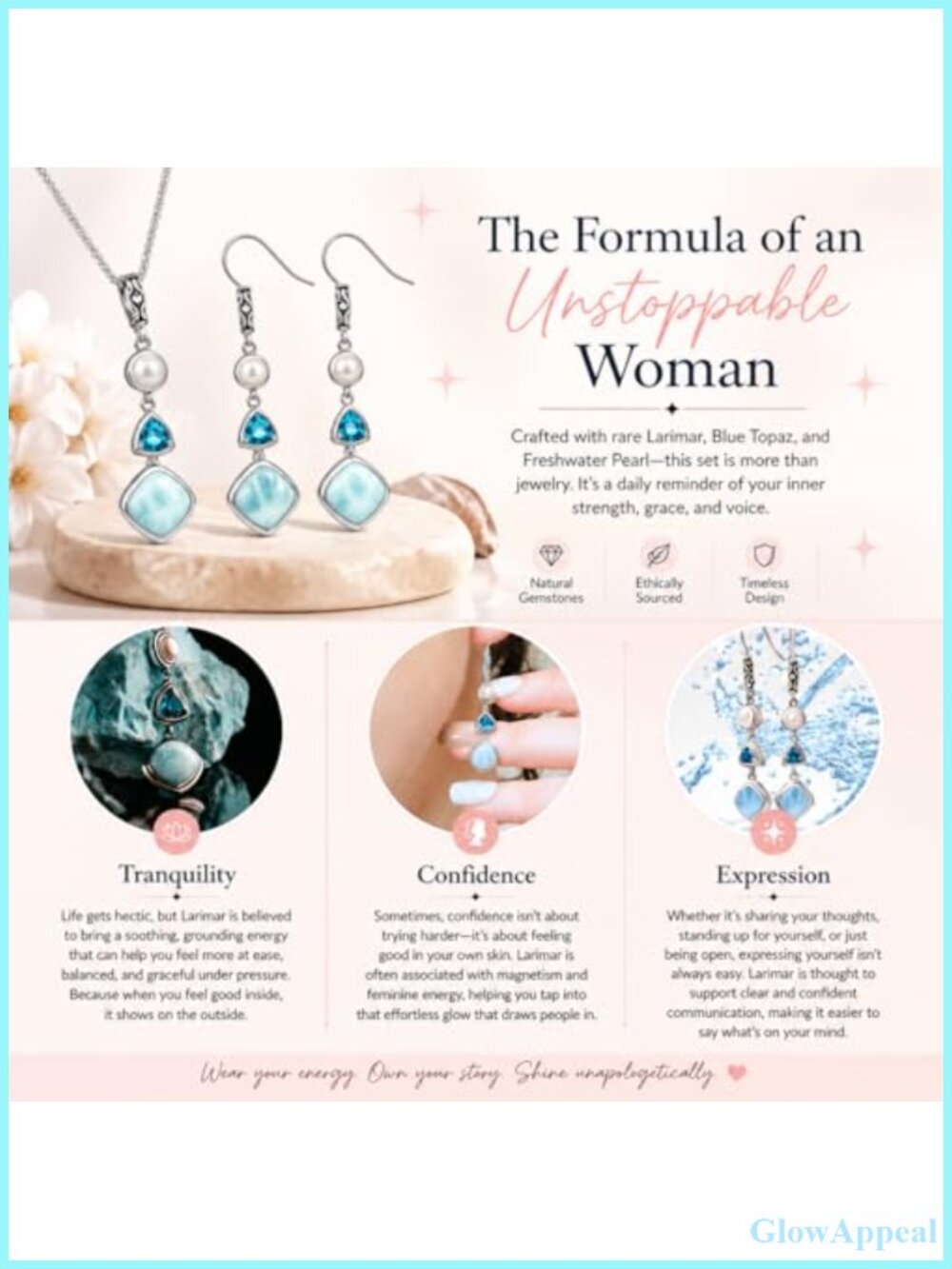 Larimar Blue Topaz Freshwater Pearl Necklace Earrings Set 925 Sterling Silver - Picture 5 of 6